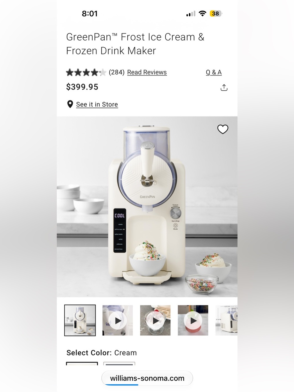 GreenPan Ice Cream & Frozen Drink Maker — Cream